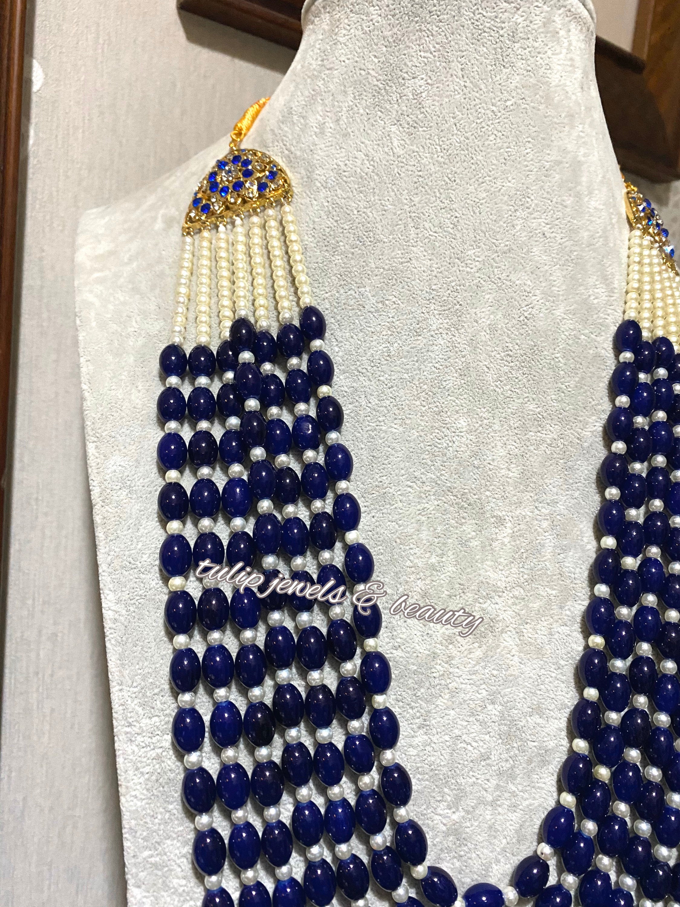Blue Beaded Rani Haar, Indian Pakistani Bridal Necklace