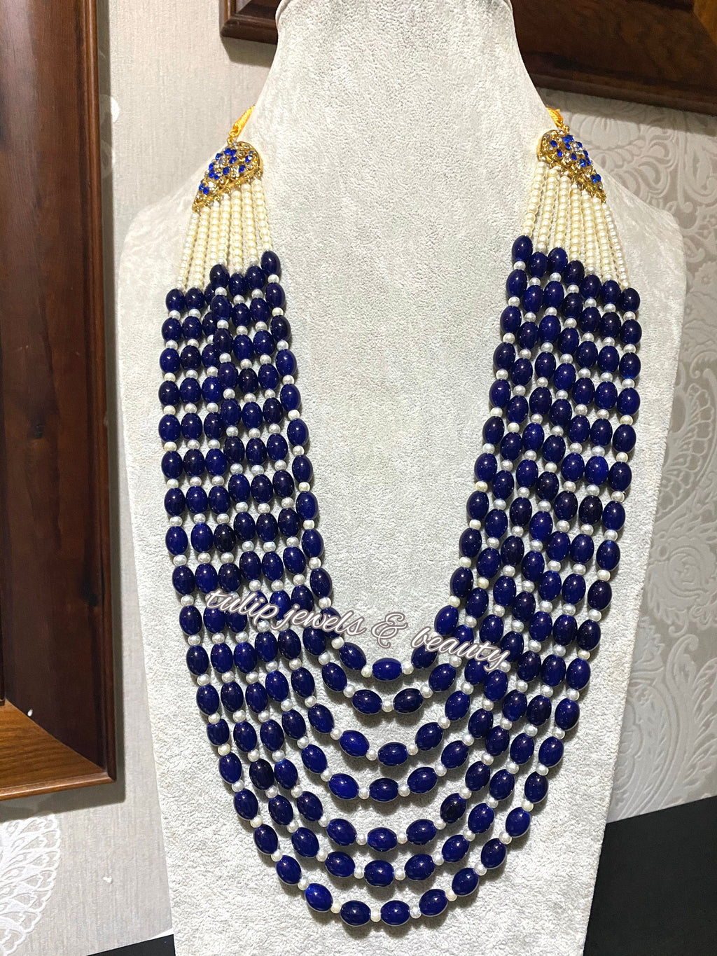 Blue Beaded Rani Haar, Indian Pakistani Bridal Necklace