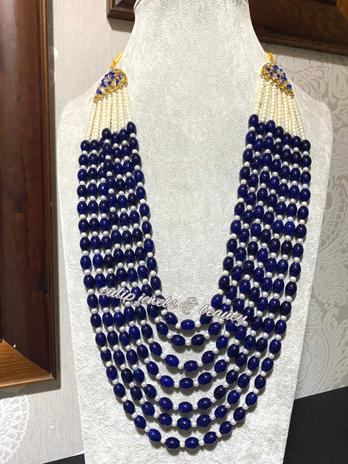Blue Beaded Rani Haar, Indian Pakistani Bridal Necklace