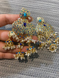 Gold Plated Jhumka Earrings: Turquoise & Blue Indian Jewelry