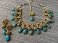 Turquoise Kundan Thappa Jewelry Set: Indian Designer Necklace