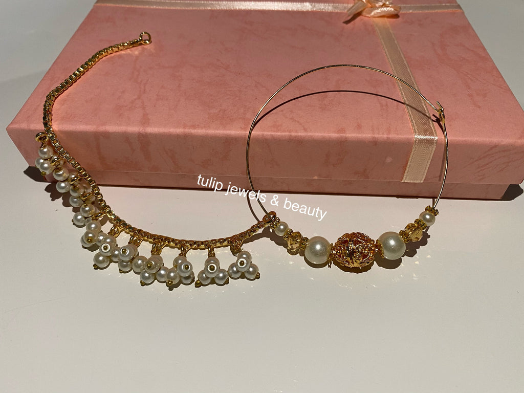 Handmade Gold Plated Nose Ring Nath: Indian Pakistani Bridal Jewelry