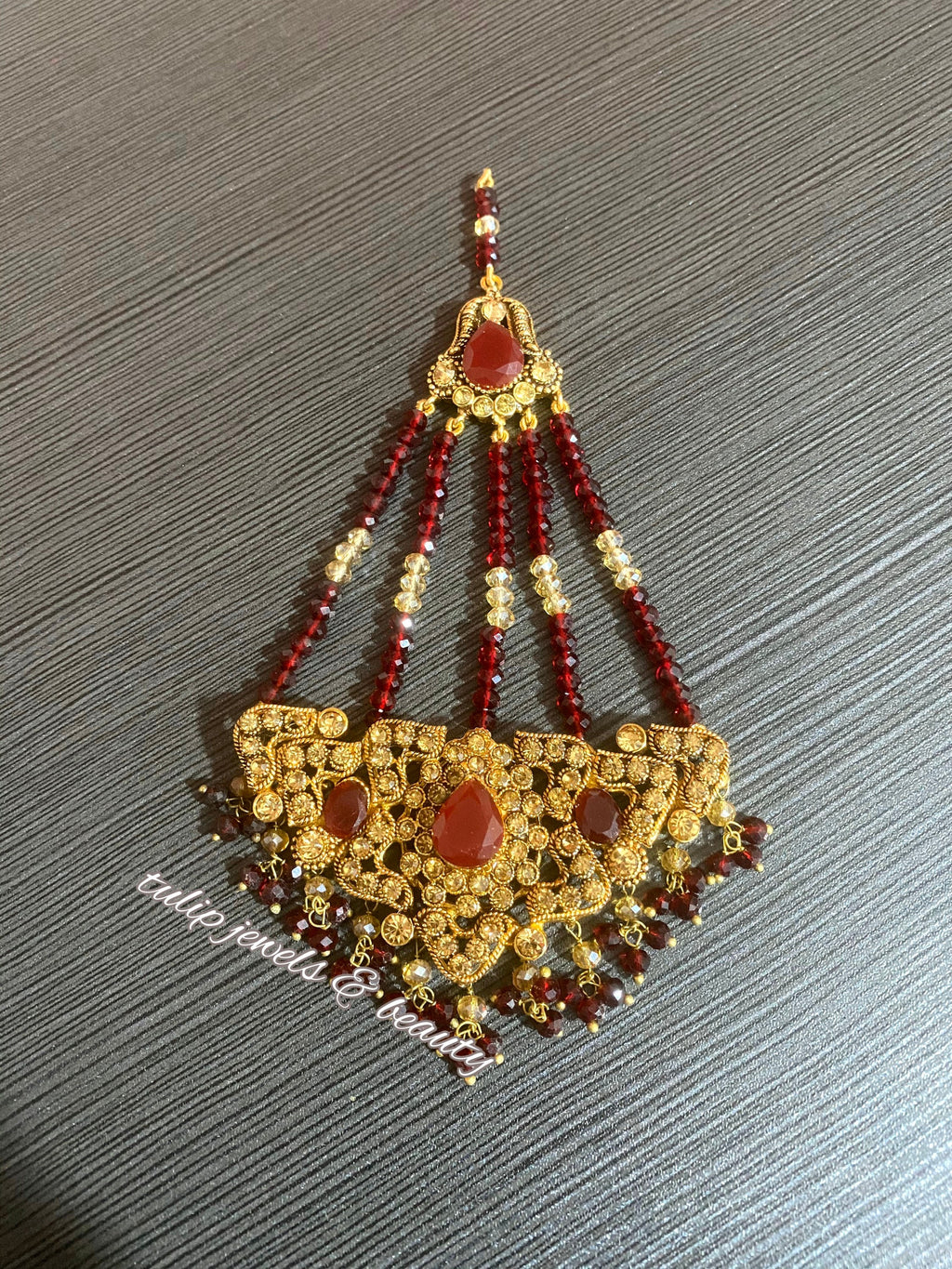 Jhummar Passa Gold polish indian jhummar  Maroon Indian Headpiece