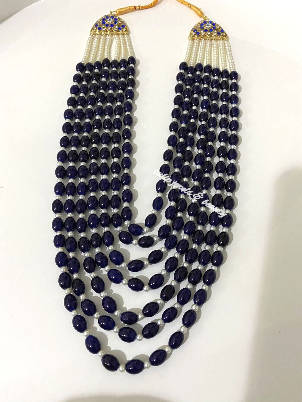 Blue Beaded Rani Haar, Indian Pakistani Bridal Necklace