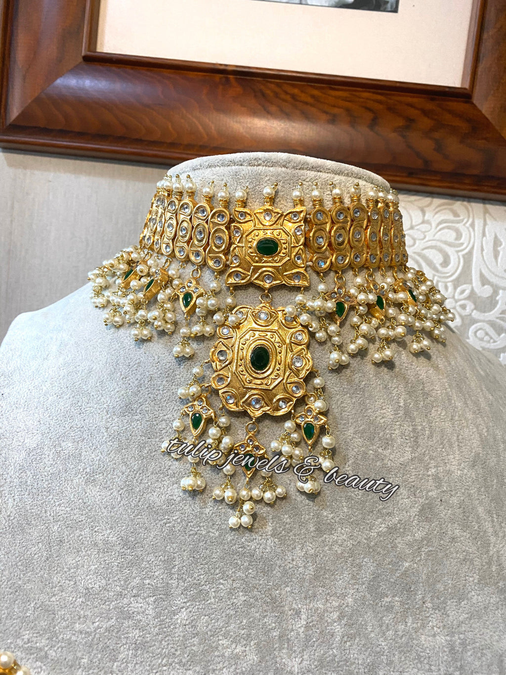Gold Plated Kundan Choker, Earrings & Tikka Set