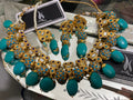 Turquoise Kundan Jewelry Set: Gold Plated Indian Necklace