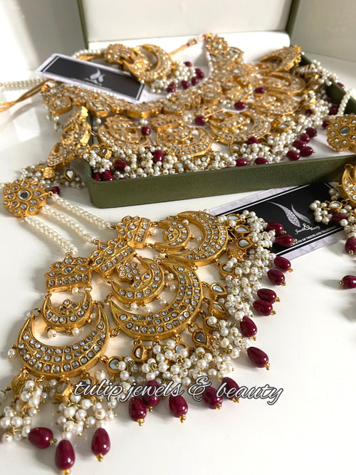 Gold Plated Kundan Bridal Jewelry Set: Indian Mughal Style