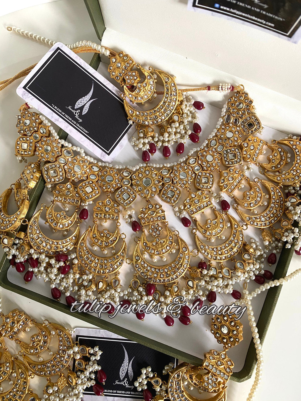Gold Plated Kundan Bridal Jewelry Set: Indian Mughal Style