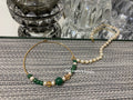 Gold Plated Nose Ring: Indian Bridal Nath with Green Beads & Pearls