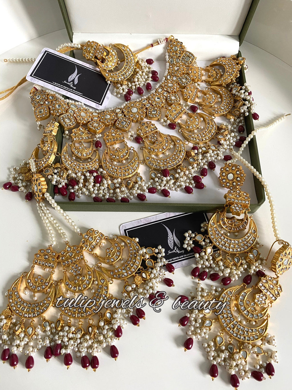 Gold Plated Kundan Bridal Jewelry Set: Indian Mughal Style