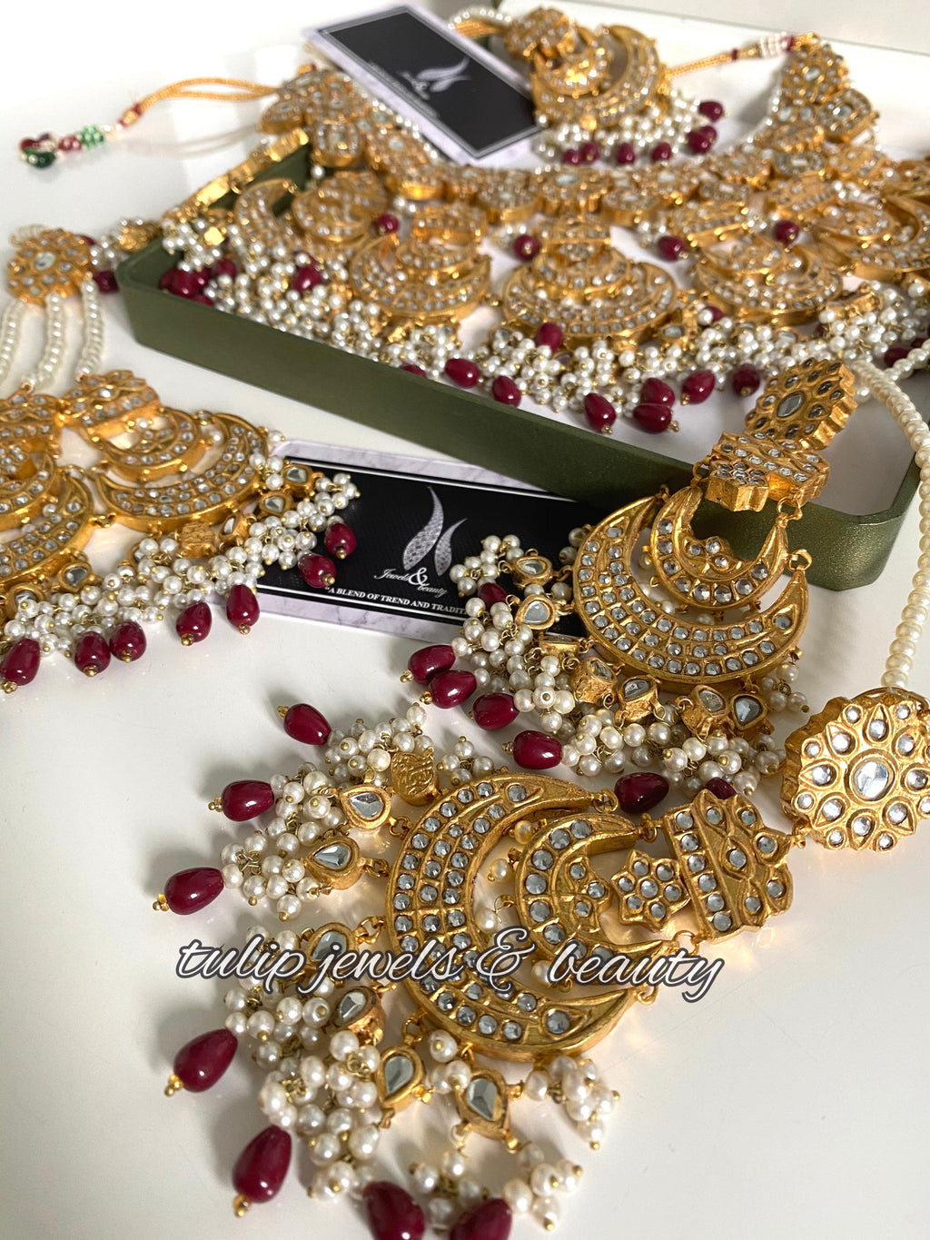 Gold Plated Kundan Bridal Jewelry Set: Indian Mughal Style