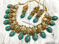 Turquoise Kundan Necklace Set: Indian Thappa Jewelry
