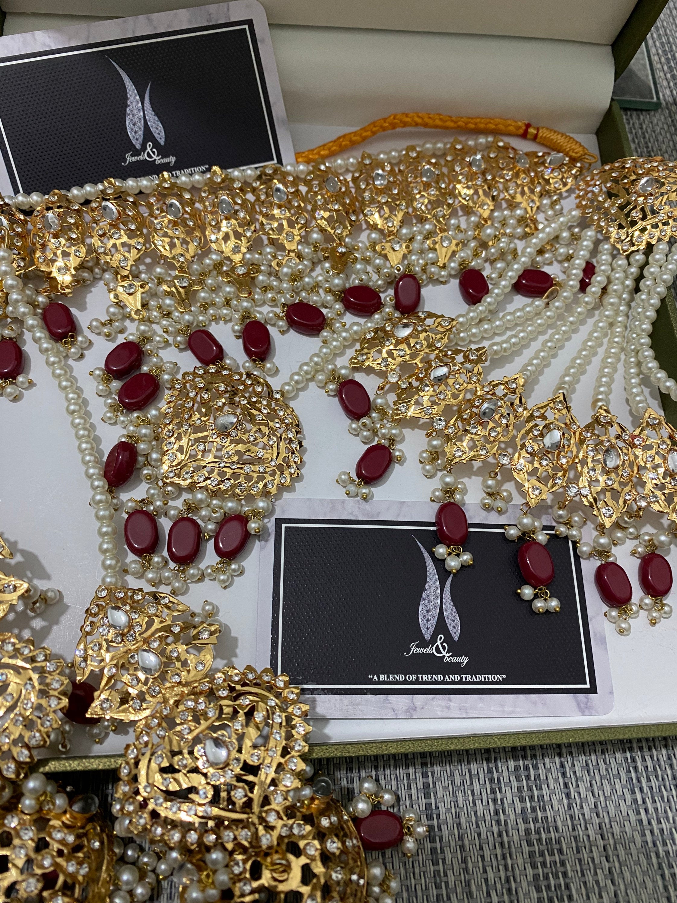 Gold Plated Mughal Choker Set: CZ, Pearls, Indian Bridal Jewelry