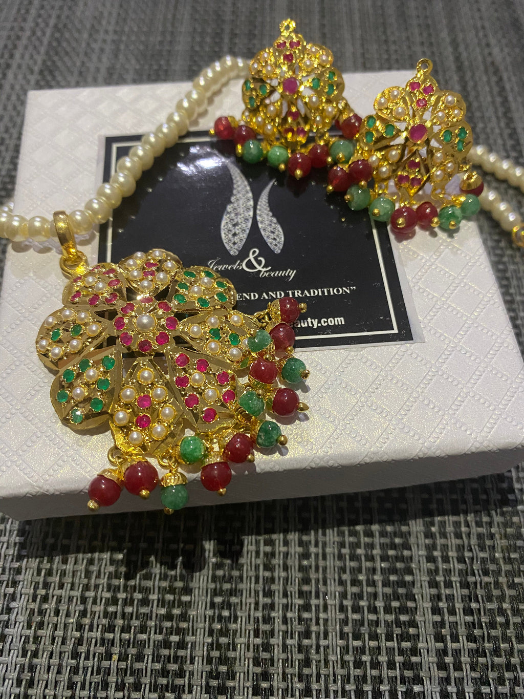 gift for her christmas gift for women Hyderabadi Gold Plated Jewelry Set Pendant Necklace & Earrings