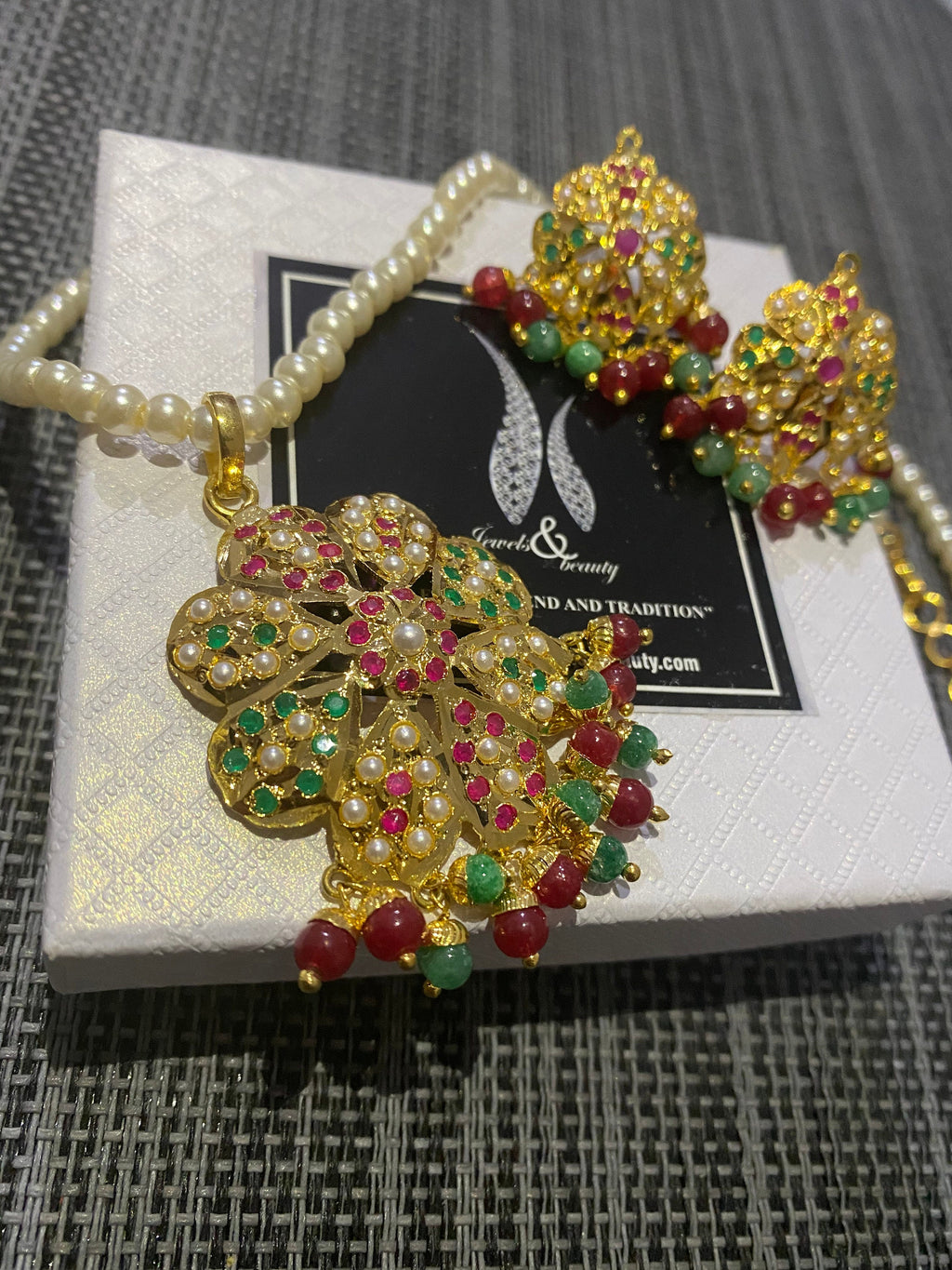gift for her christmas gift for women Hyderabadi Gold Plated Jewelry Set Pendant Necklace & Earrings