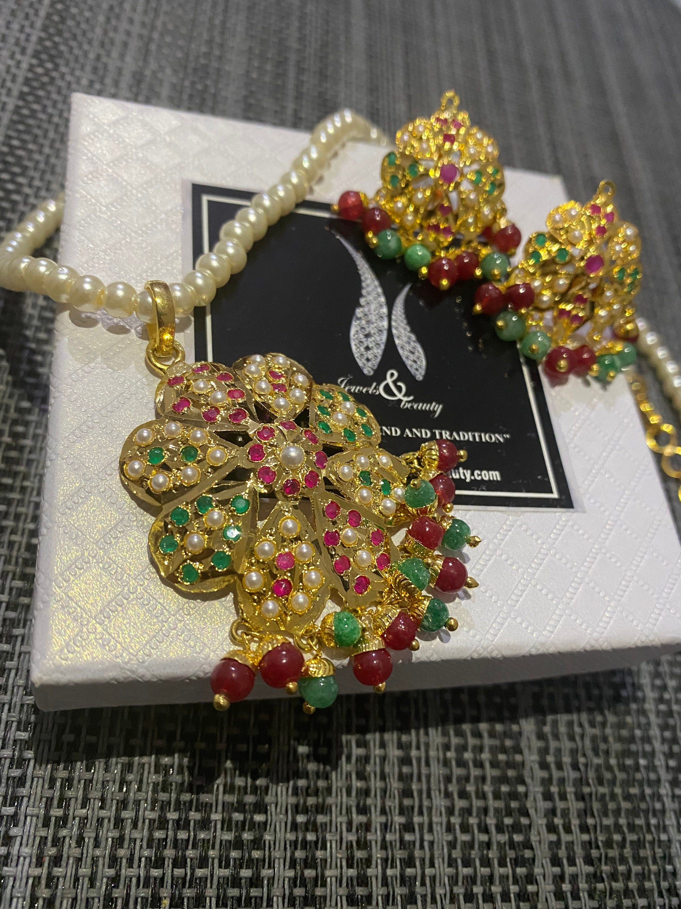 gift for her christmas gift for women Hyderabadi Gold Plated Jewelry Set Pendant Necklace & Earrings