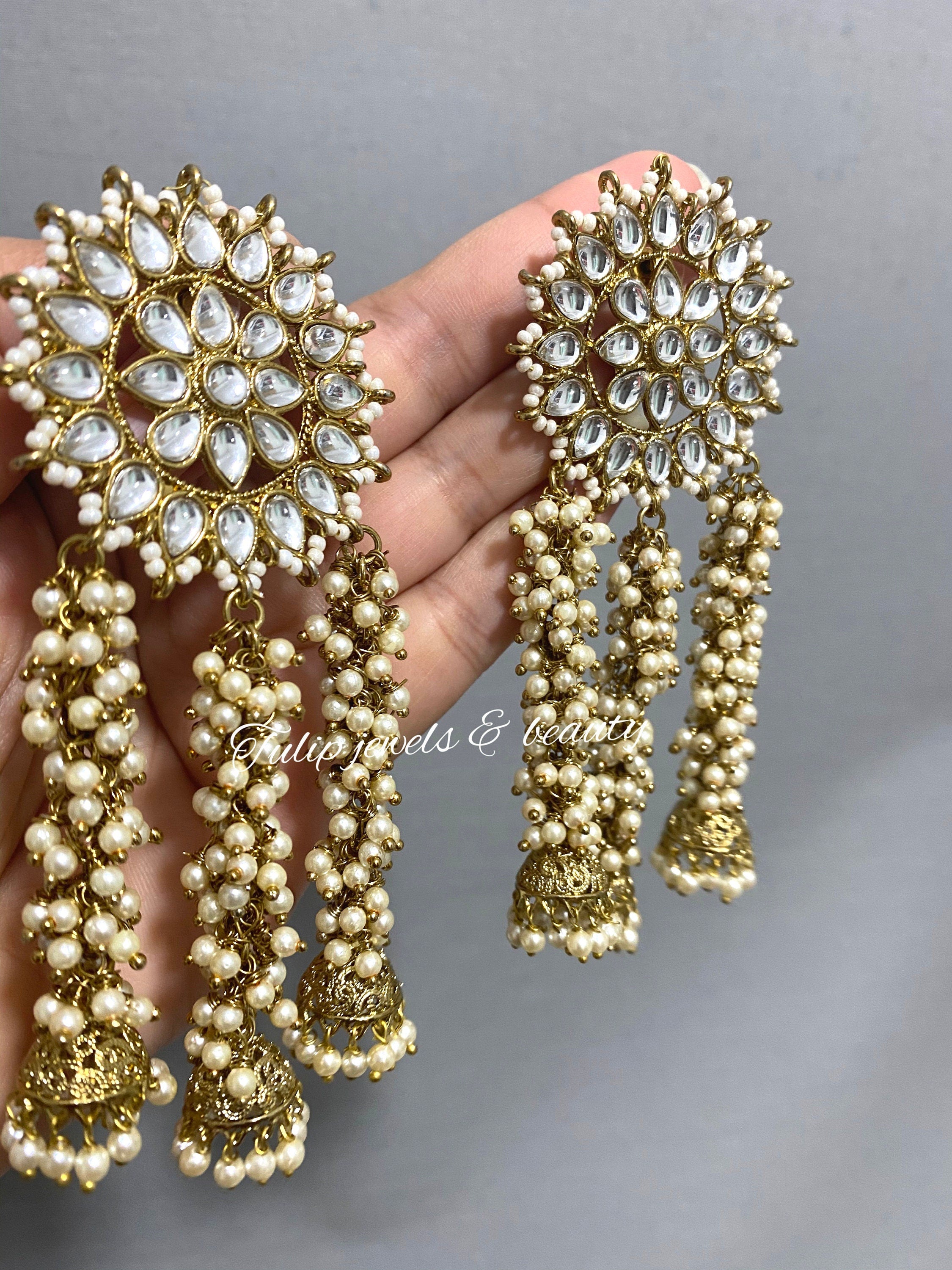 Kundan Stud Earrings: Antique Polish Indian Jewelry