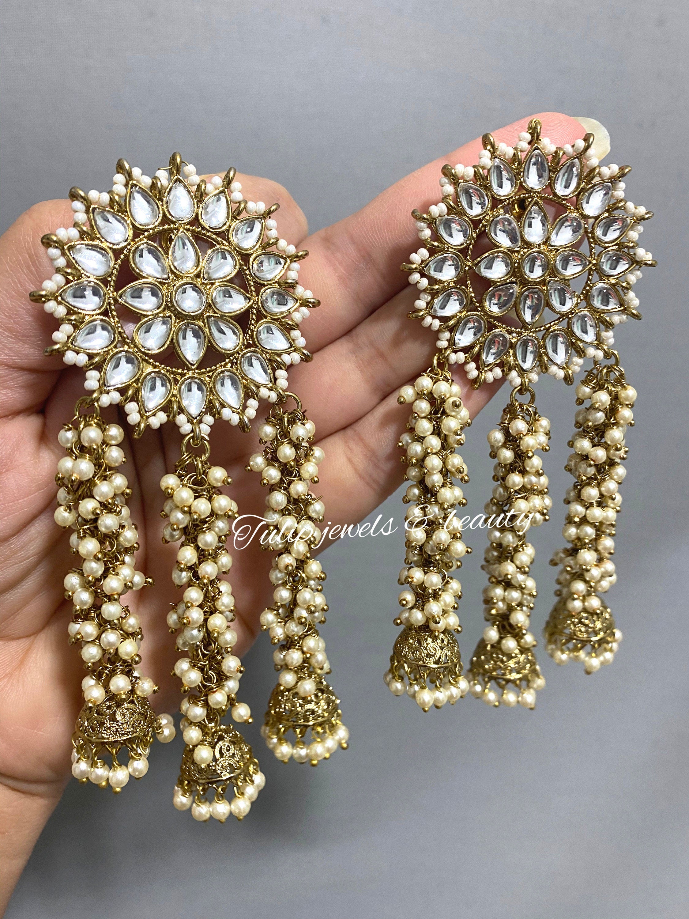 Kundan Stud Earrings: Antique Polish Indian Jewelry