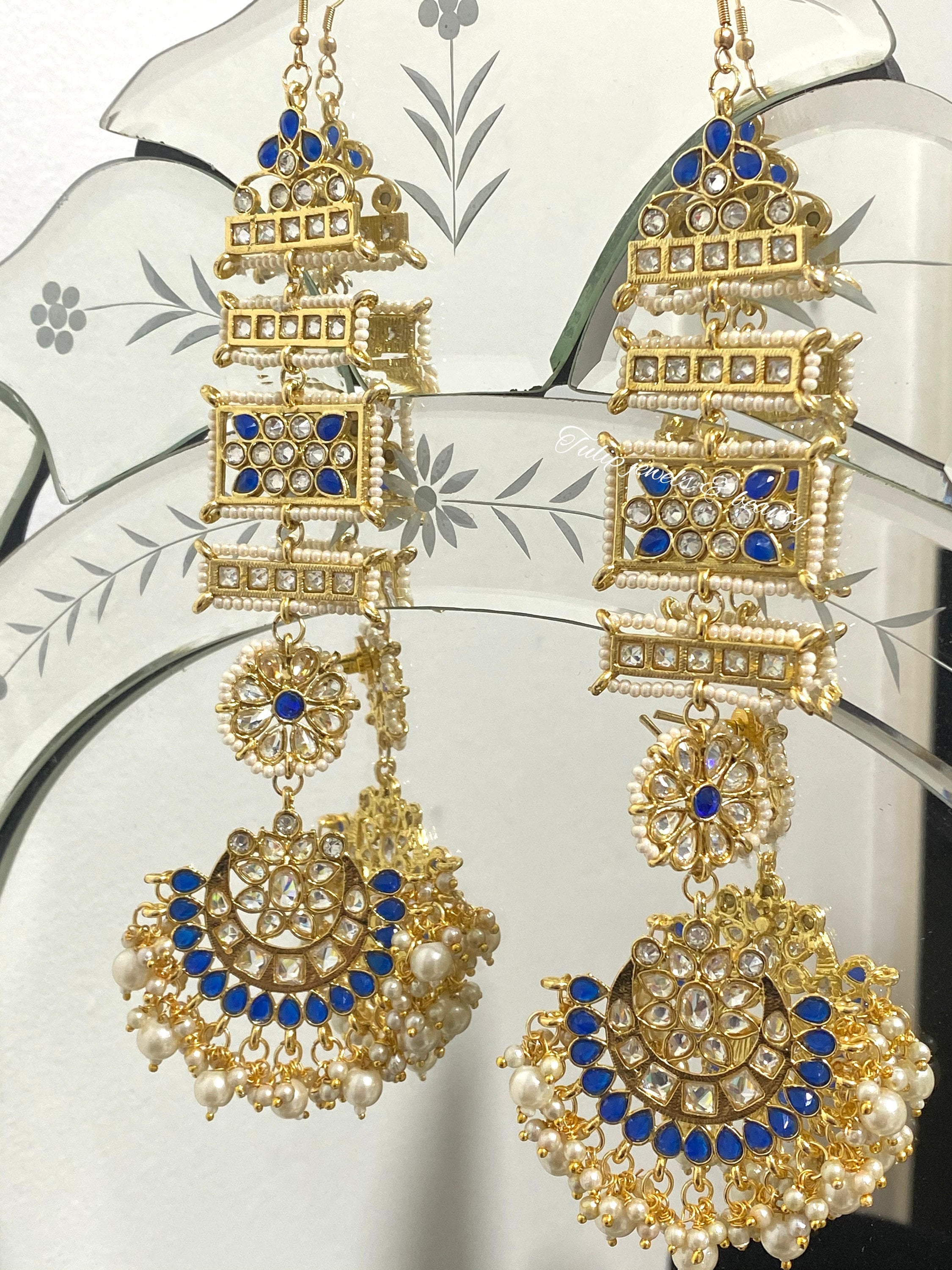Kundan Indian Earrings with Ear Strings: Bespoke Jewelry