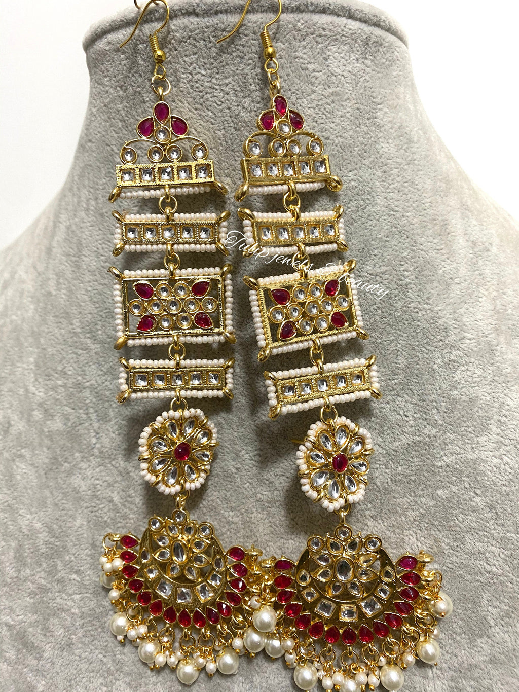 Kundan Indian Earrings with Ear Strings: Bespoke Jewelry