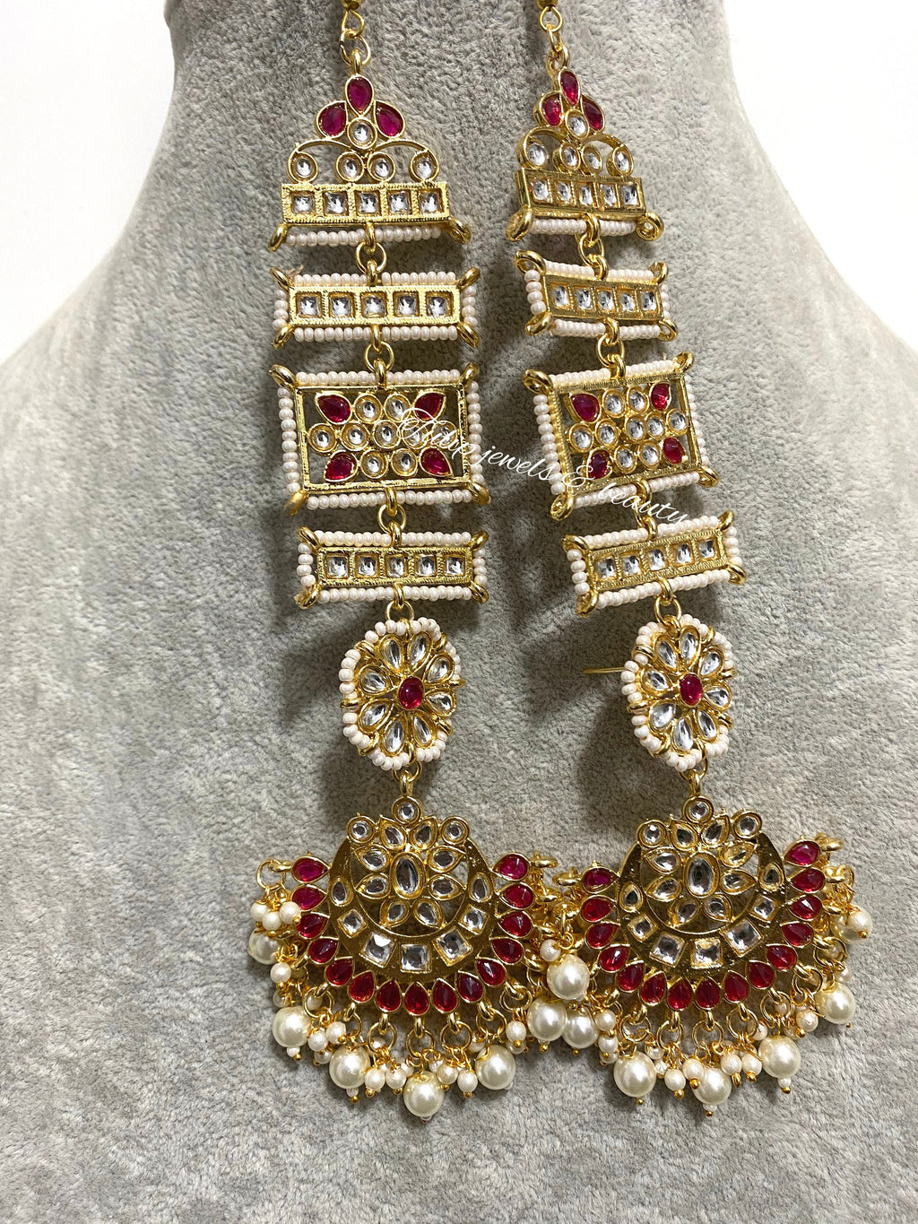 Kundan Indian Earrings with Ear Strings: Bespoke Jewelry