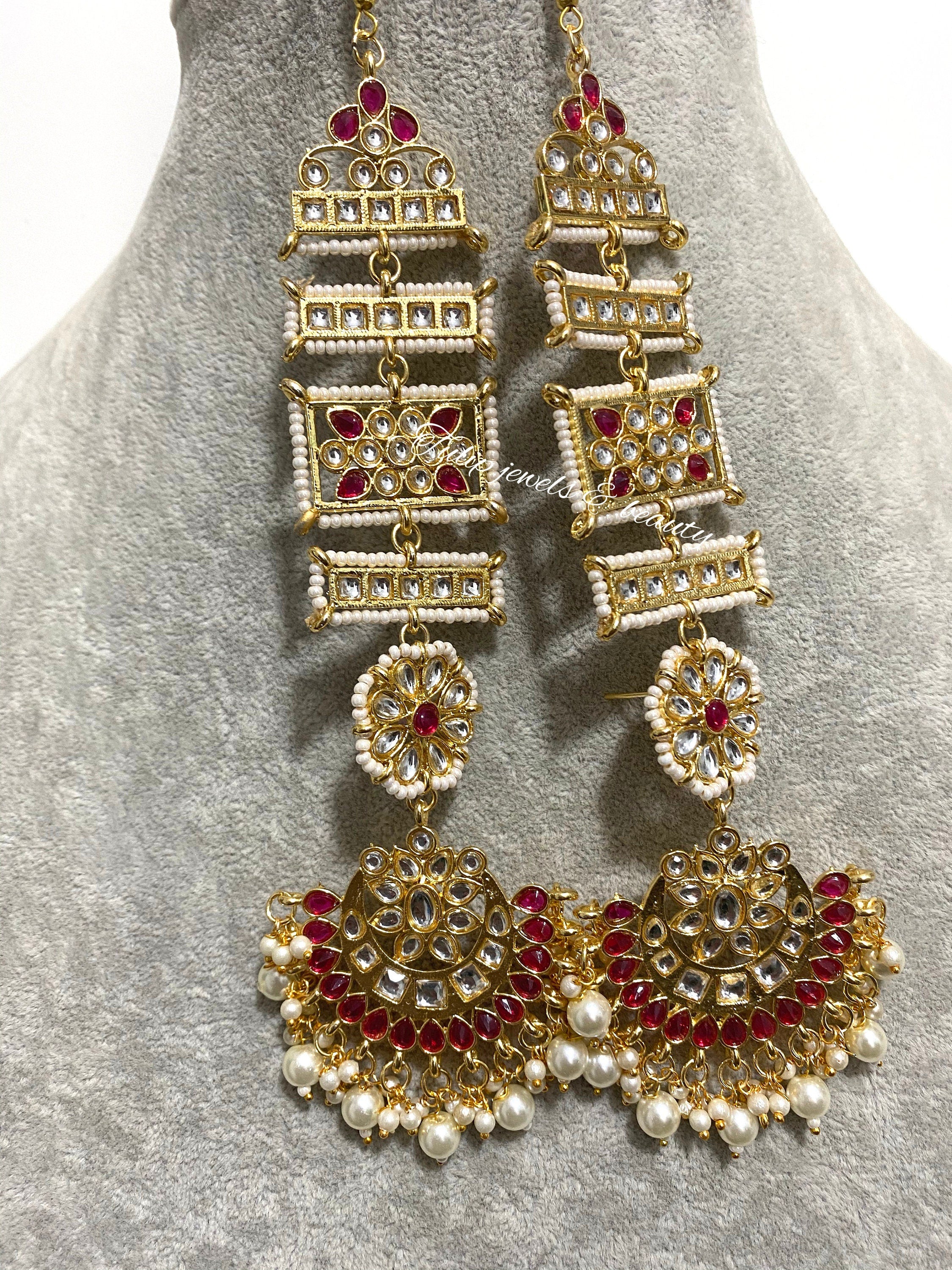 Kundan Indian Earrings with Ear Strings: Bespoke Jewelry