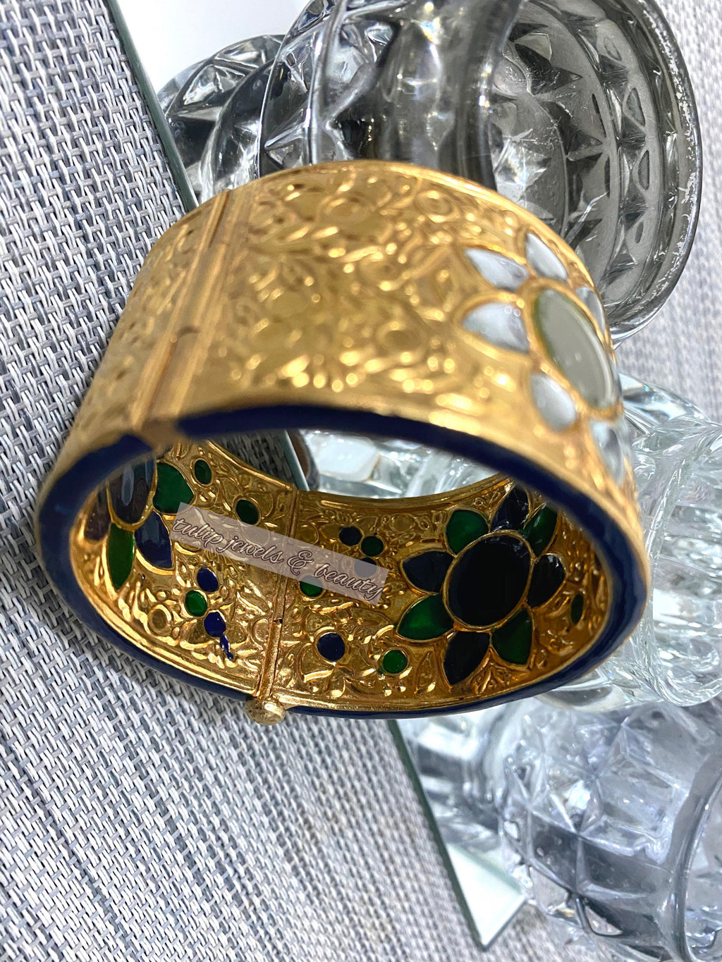 22k Gold Plated Kundan Bangle: Indian Bridal Jewelry