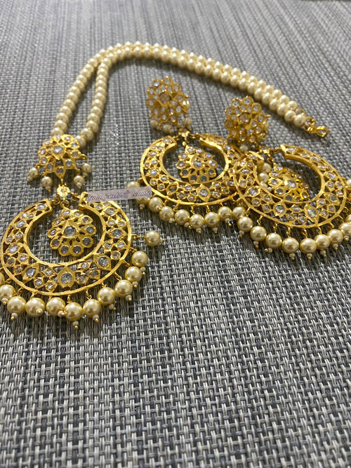 24ct Gold Plated Chandballi Set: Indian Polki Pendant Earrings