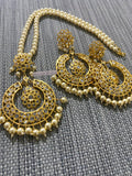24ct Gold Plated Chandballi Set: Indian Polki Pendant Earrings