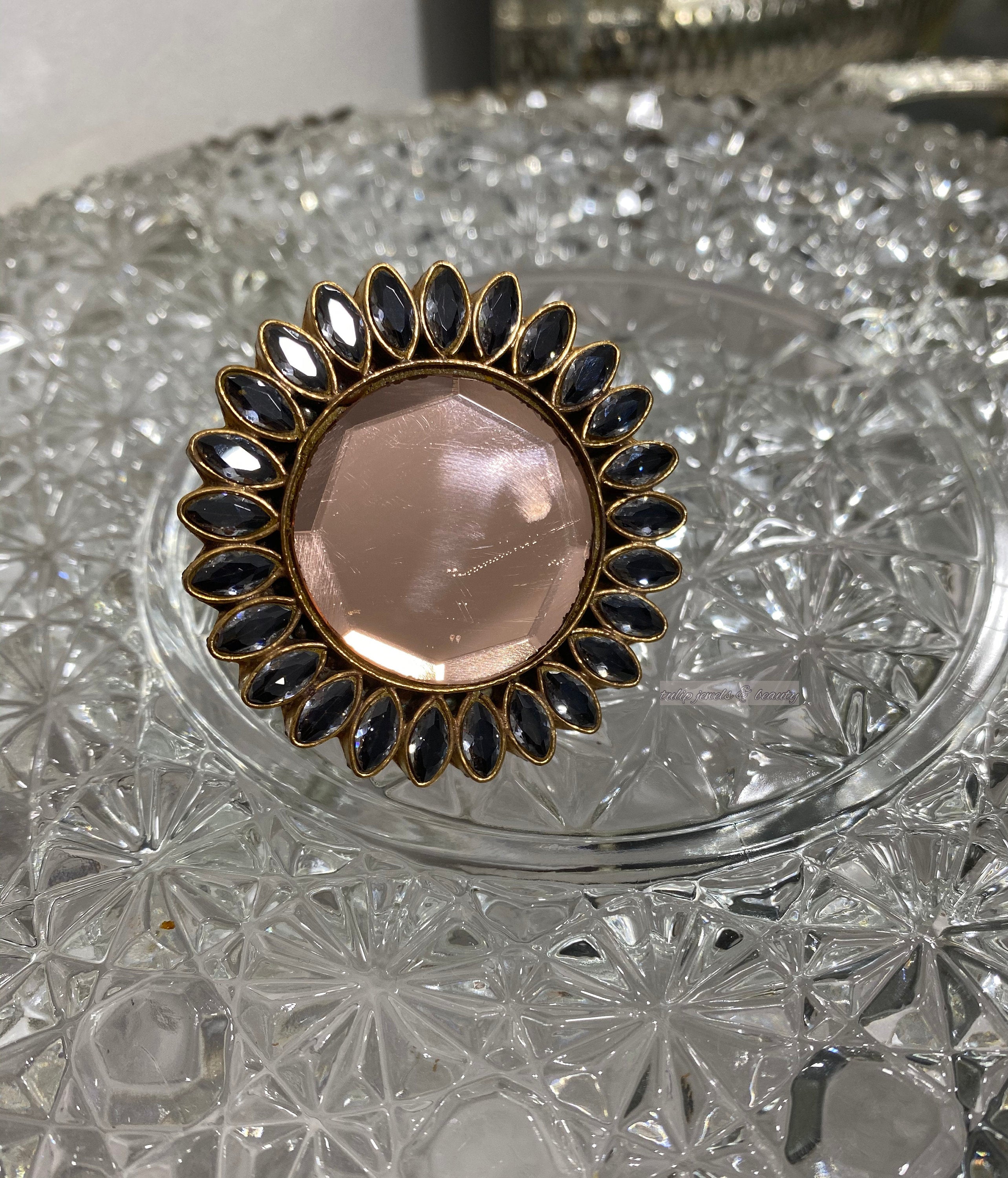 Oversize Blue Stone Ring: Gold Plated Indian Wedding Jewelry