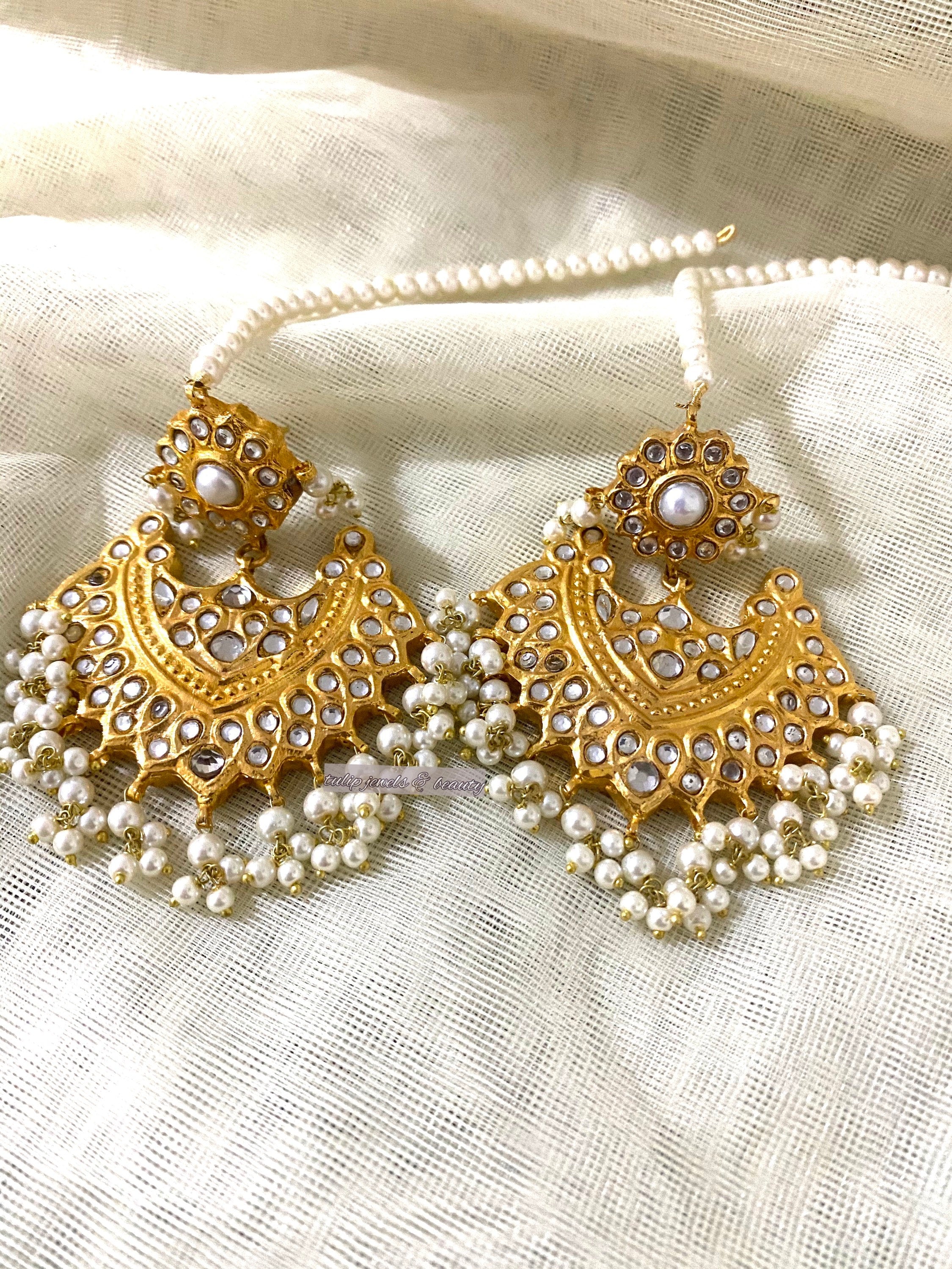 Gold Plated Kundan Earrings: Pakistani Indian Jewelry
