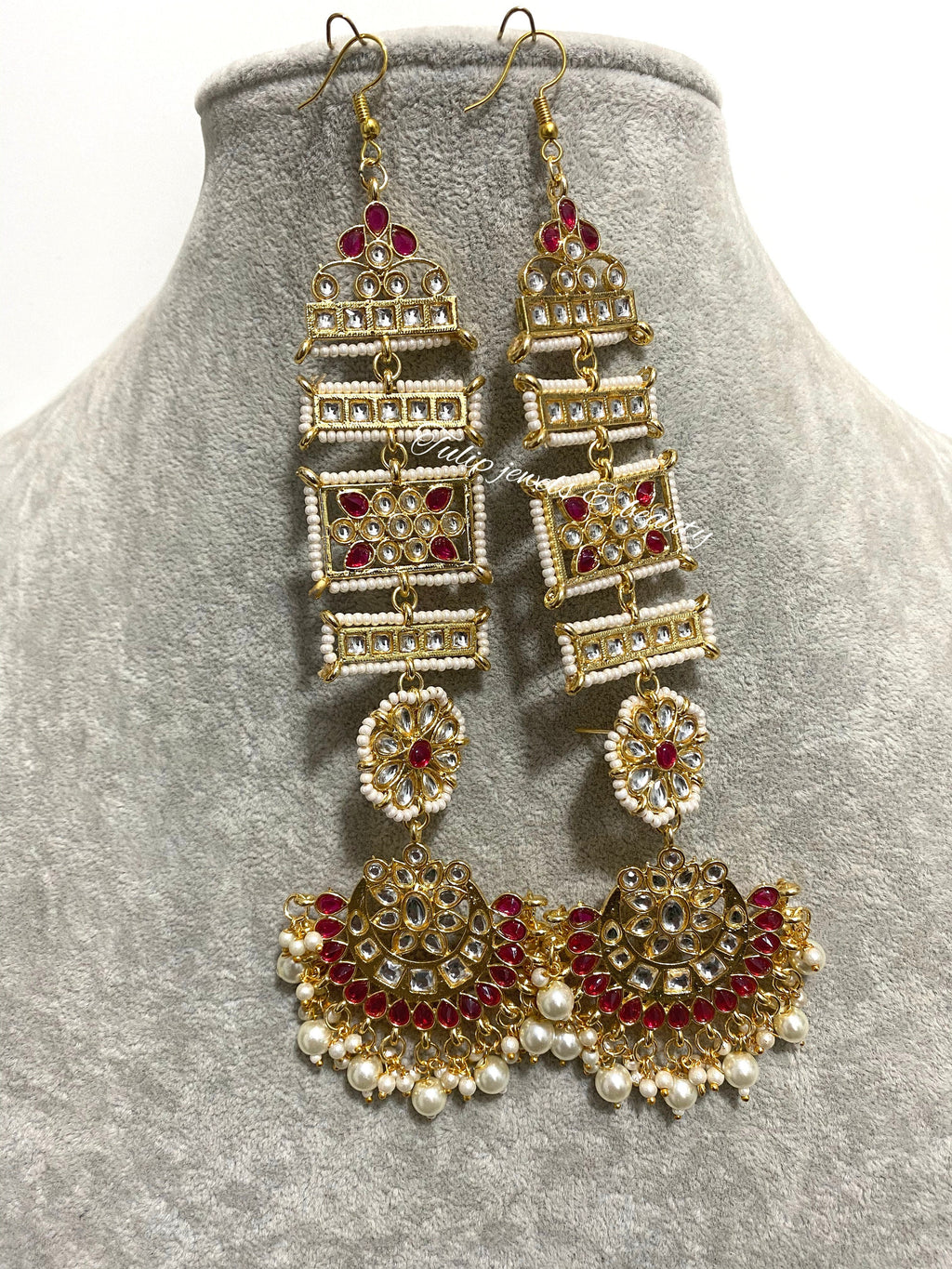Kundan Indian Earrings with Ear Strings: Bespoke Jewelry