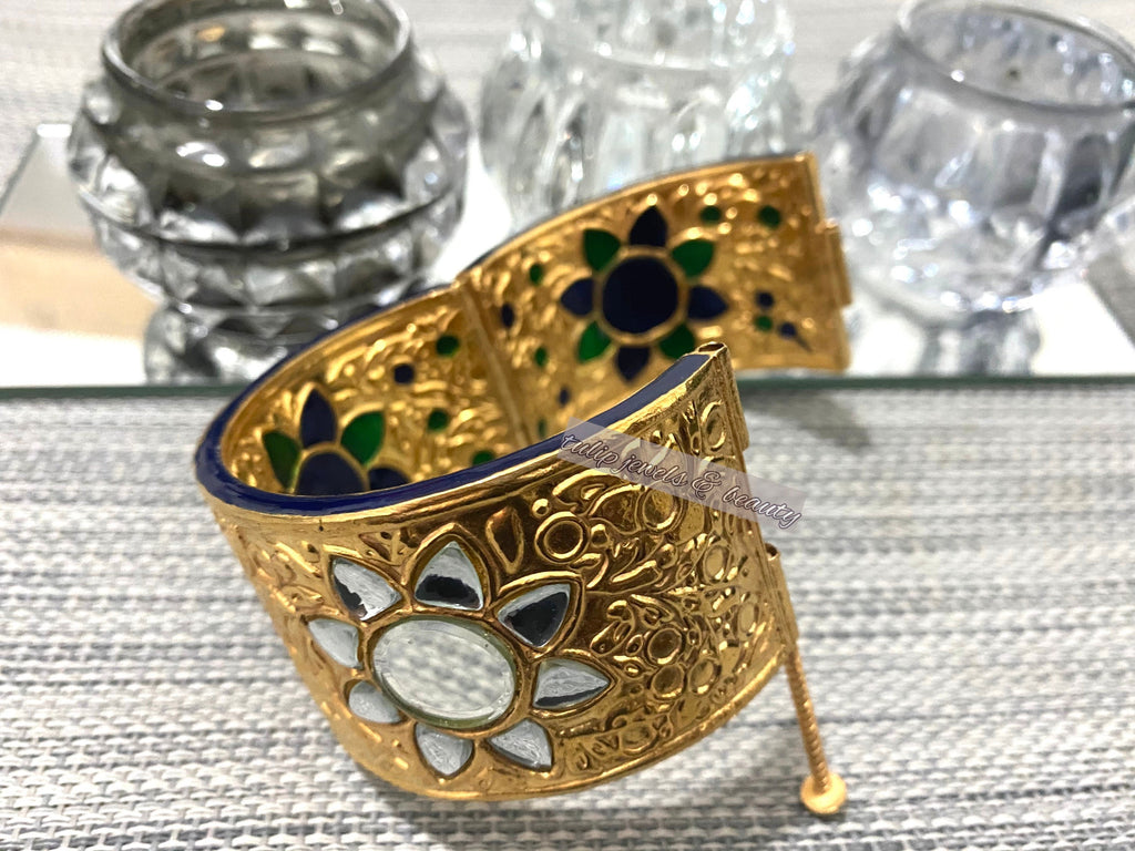 22k Gold Plated Kundan Bangle: Indian Bridal Jewelry