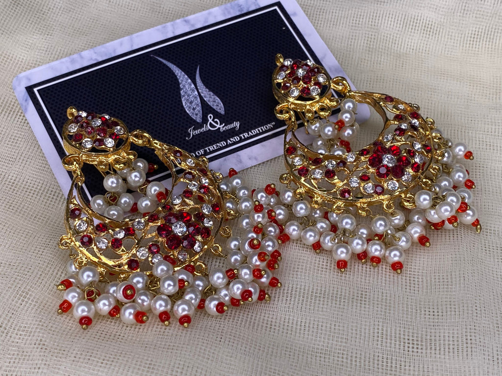 Hyderabadi Chandbali Earrings: Gold Plated Turquoise & Pearl Indian Jewelry
