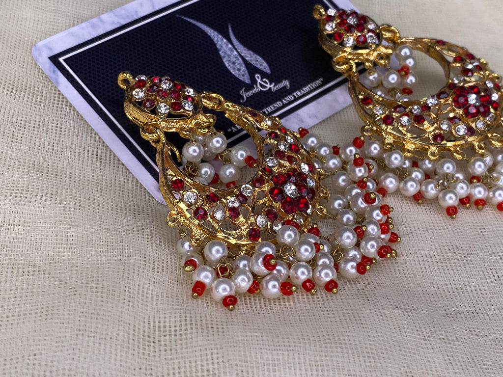 Hyderabadi Chandbali Earrings: Gold Plated Turquoise & Pearl Indian Jewelry