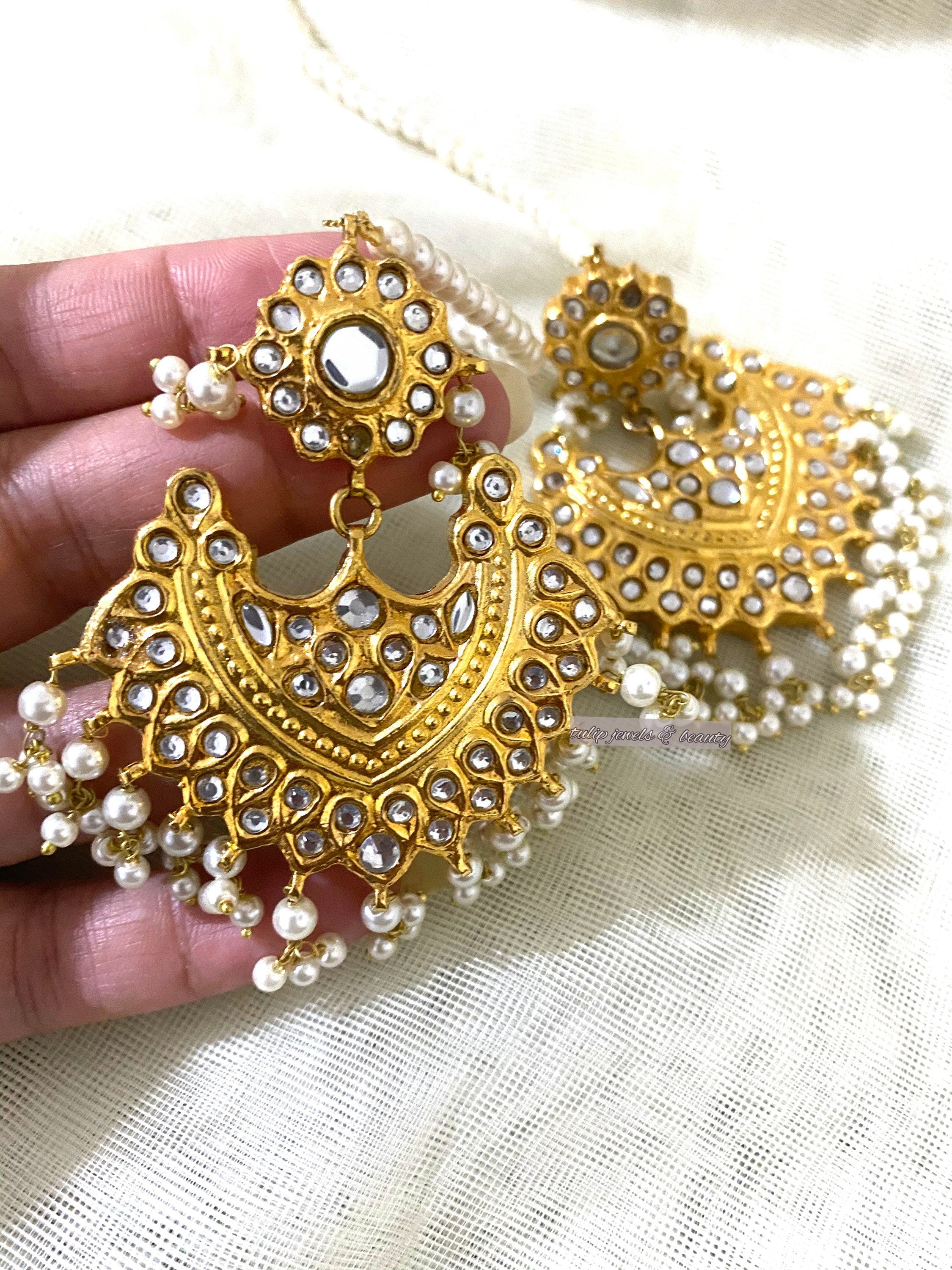 Gold Plated Kundan Earrings: Pakistani Indian Jewelry