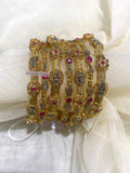 Gold Plated Indian Bangle Set: Ruby & Silver Tone Bollywood Jewelry