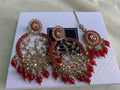 Red Polki Chandbali Earrings & Tikka Set: Indian Statement Jewelry