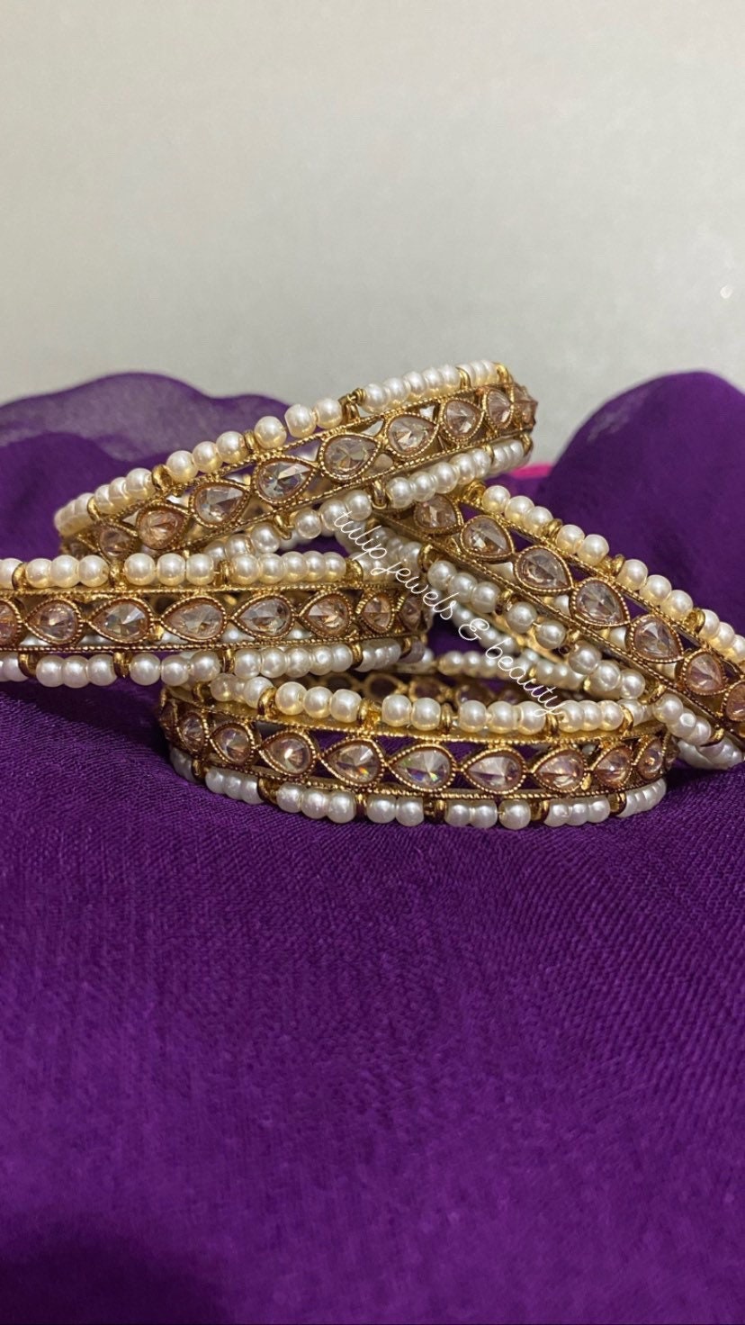 Handmade Indian Polki Bangles with Pearls