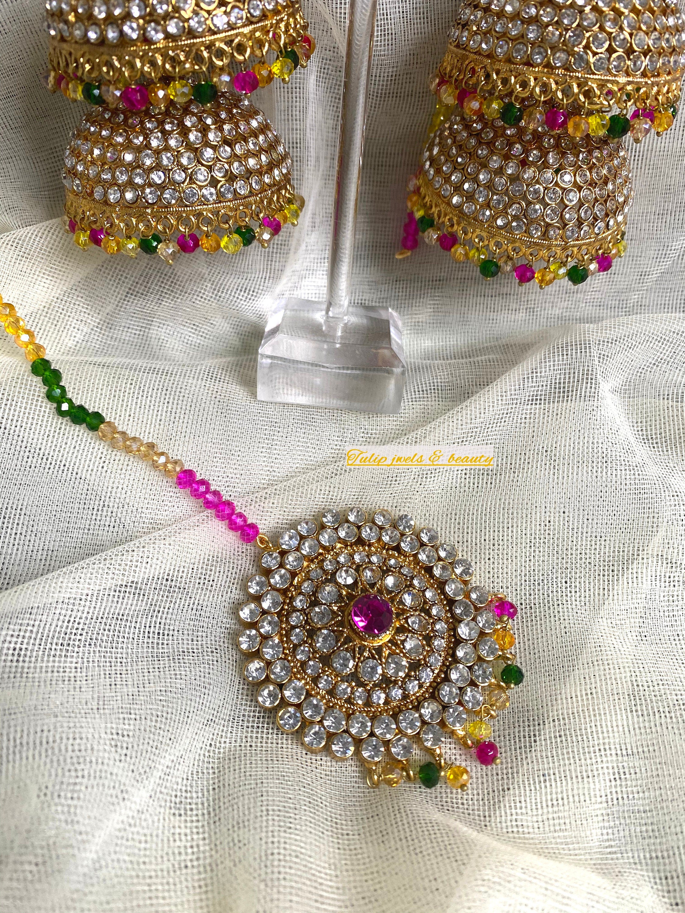 Statement Jhumki Earring Tikka Set: Indian Bridal Jewelry