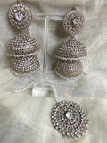 Statement Jhumki Earring and Tikka Set: Indian Silver Jewelry
