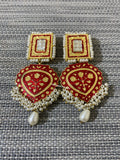 Maroon Meenakari Indian Earrings: Pearl Bridal Jewelry