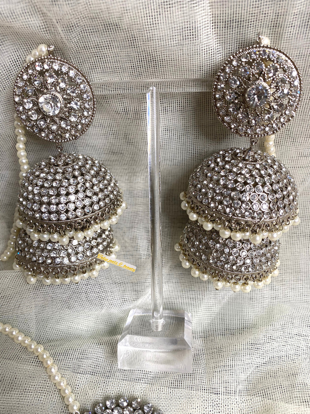 Statement Jhumki Earring Tikka Set: Indian Silver Plated Jewelry