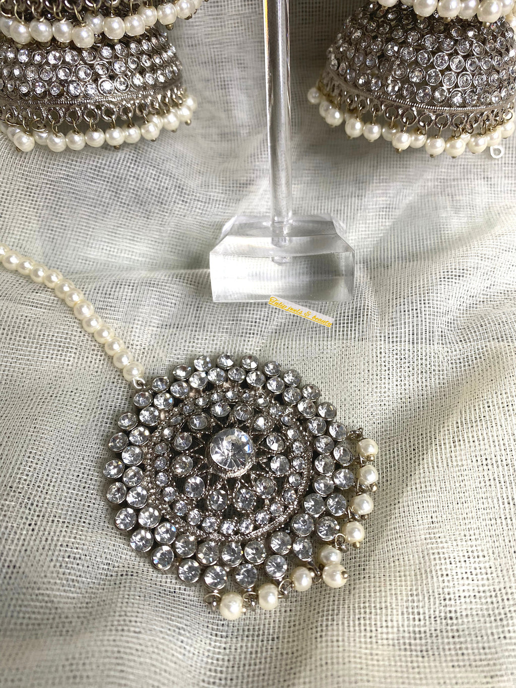 Statement Jhumki Earring Tikka Set: Indian Silver Plated Jewelry