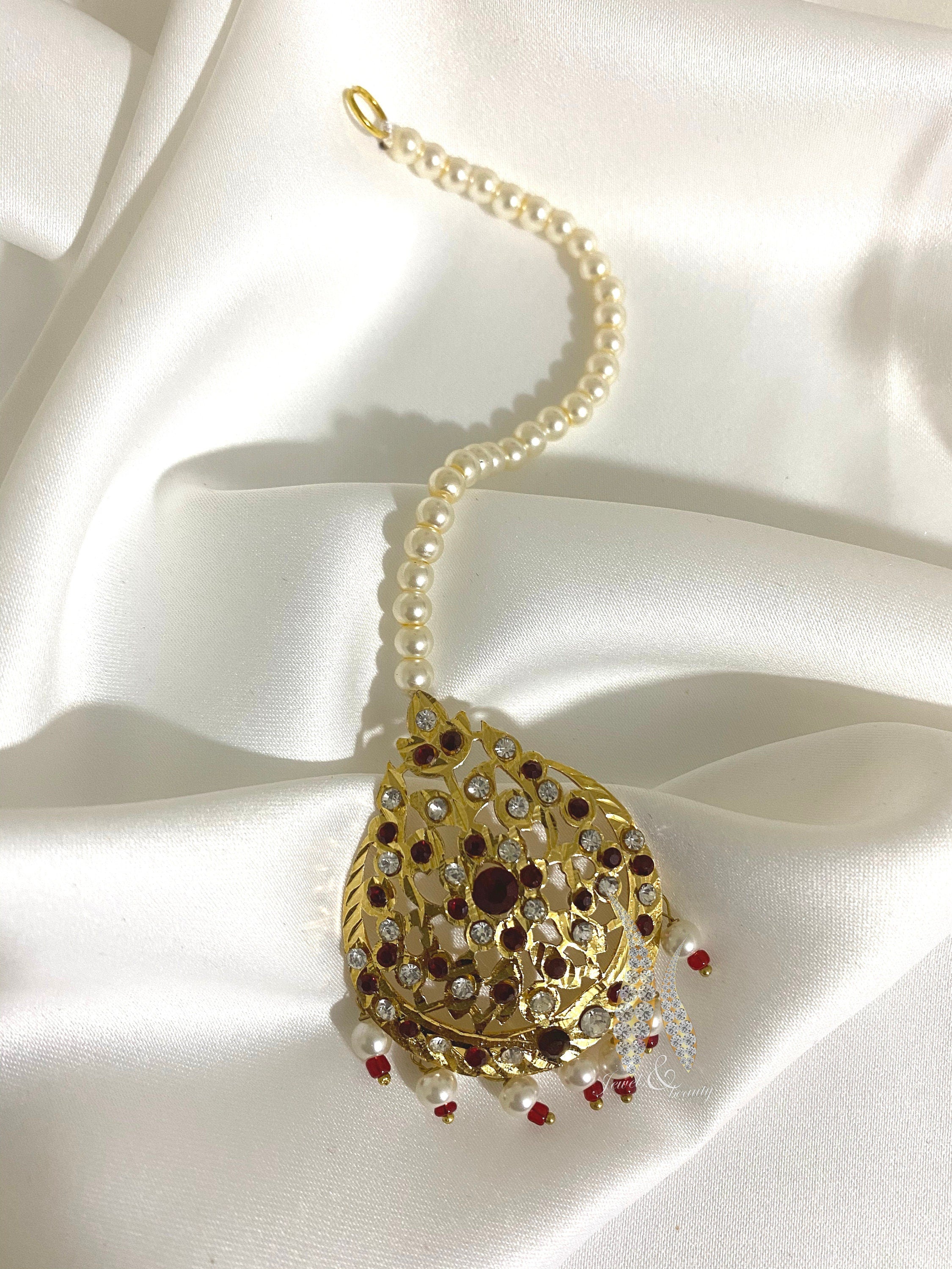 Hyderabadi Jadau Tikka: Gold Plated Bridal Headpiece