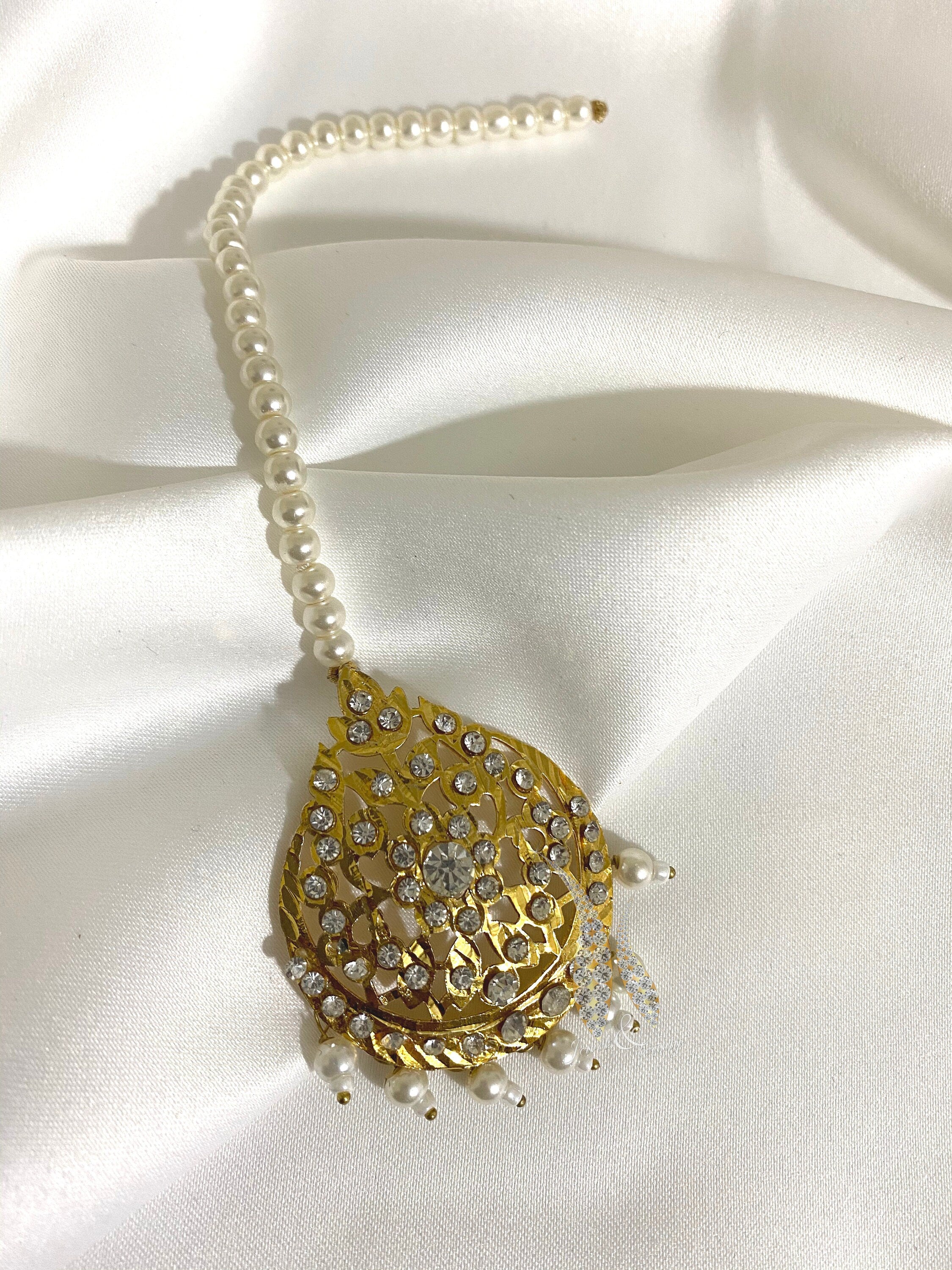 Hyderabadi Jadau Tikka: Gold Plated Bridal Headpiece