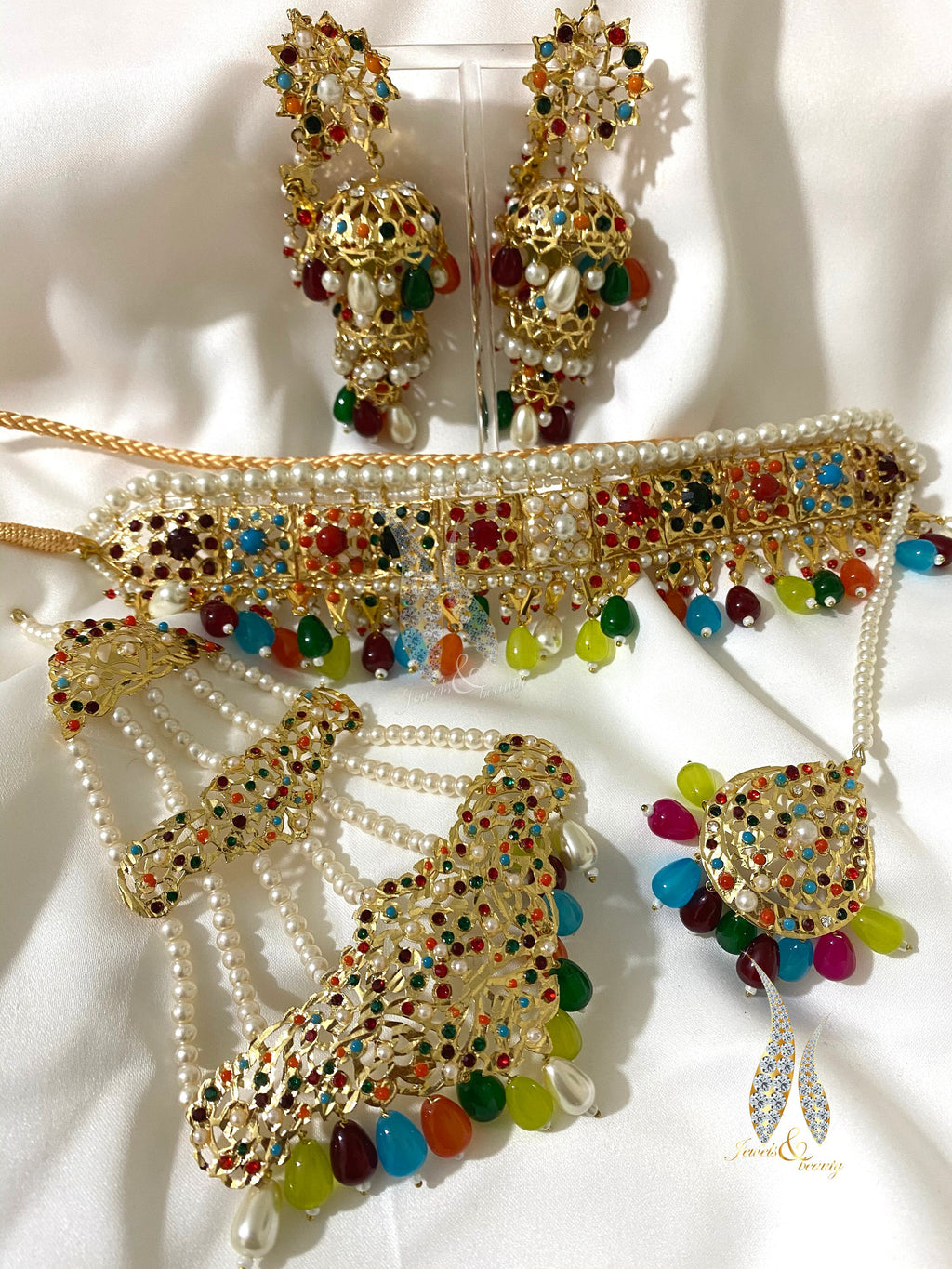 Gold Plated Mughal Choker Set: Indian Bridal Jewelry with Jhumki