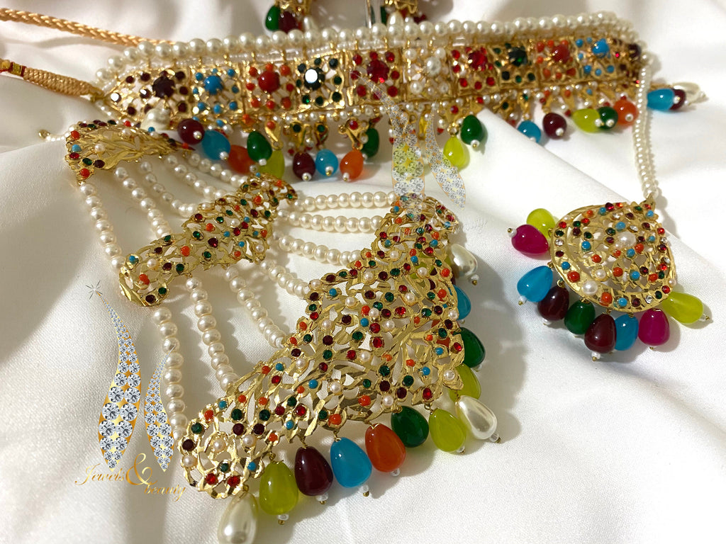 Gold Plated Mughal Choker Set: Indian Bridal Jewelry with Jhumki