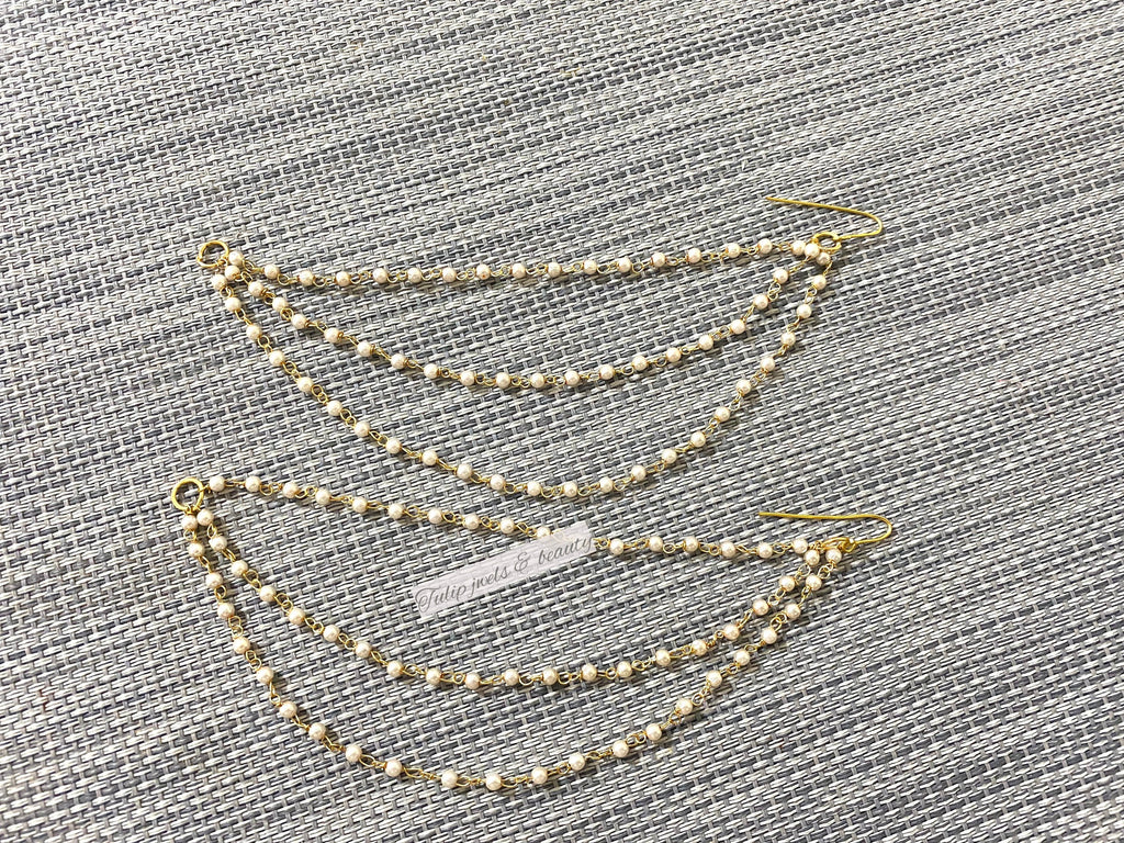 Gold Pearl Ear Chain, Indian Pakistani Jewelry, Detachable Ear Support