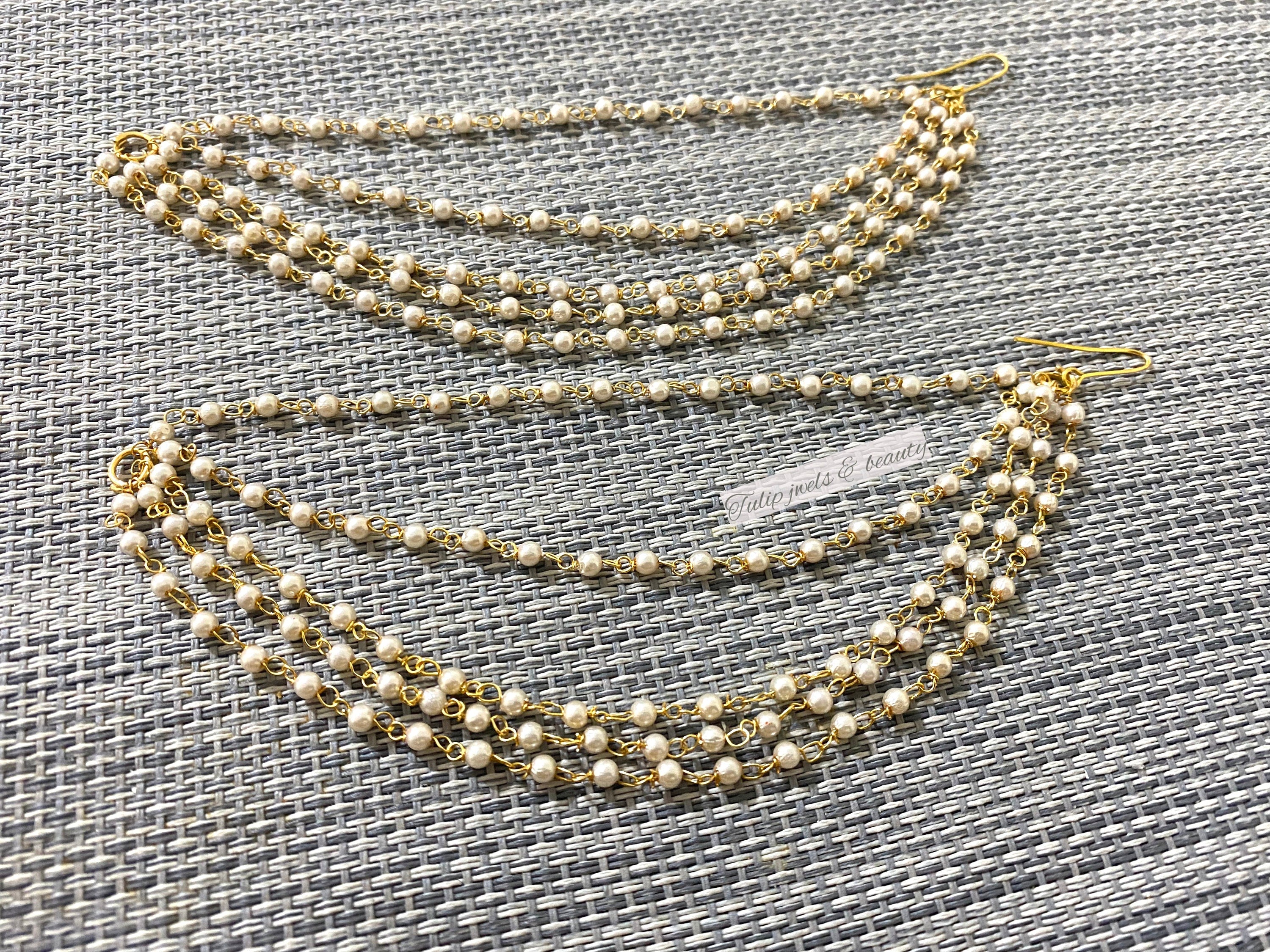 Pearl Earring Chain, Indian Style Sahare Bahubali Kaan Chain